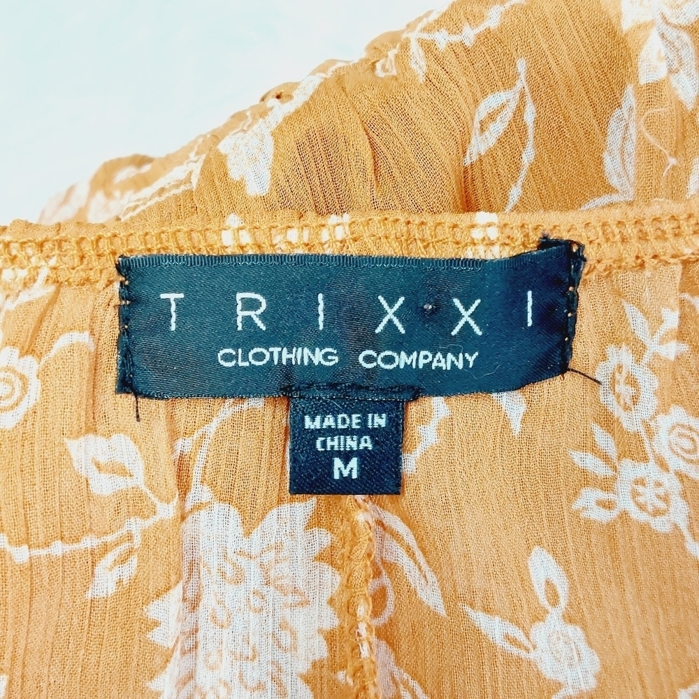 Trixxi Floral Orange Ruched Flowy Mini Square Neck Off Shoulder Dress P4576 - Picture 5 of 7